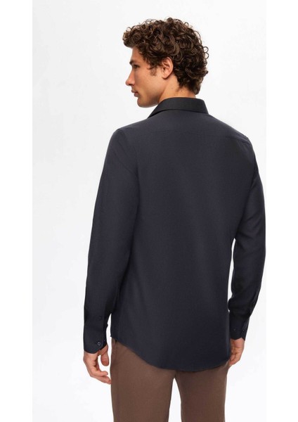 Slim Fit Lacivert Italyan Yaka Dar Kesim Klasik Kravatlık Uzun Kollu Kolay Ütülenebilir Ne 2HF02ORT5185