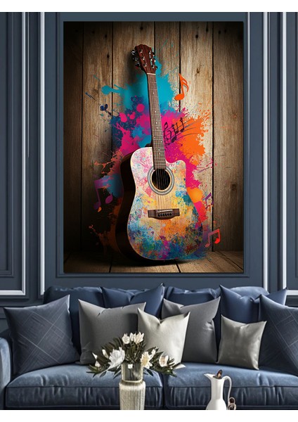 Renkli Gitar Dekoratif Kanvas - Mdf Ahşap Tablo fiyatları