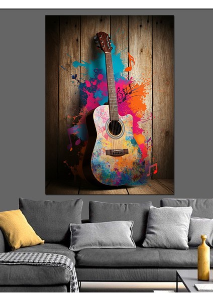 Renkli Gitar Dekoratif Kanvas - Mdf Ahşap Tablo modelleri