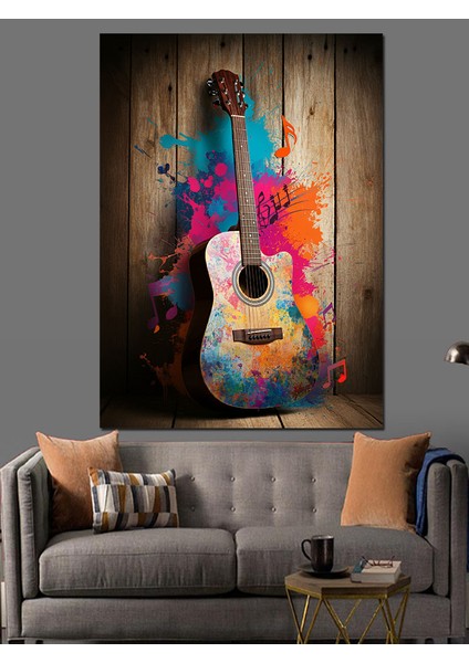 Renkli Gitar Dekoratif Kanvas - Mdf Ahşap Tablo fırsatları