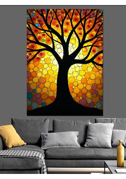 Renkli Güneş Ağacı Dekoratif Kanvas - Mdf Ahşap Tablo