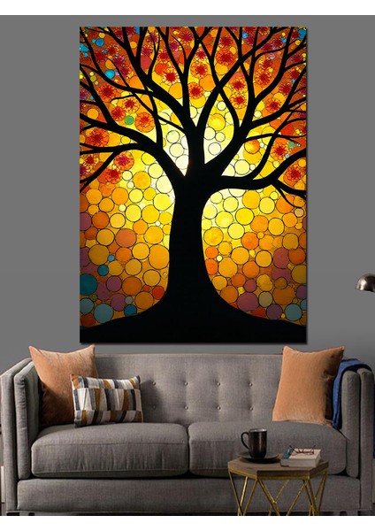 Renkli Güneş Ağacı Dekoratif Kanvas - Mdf Ahşap Tablo fiyatları