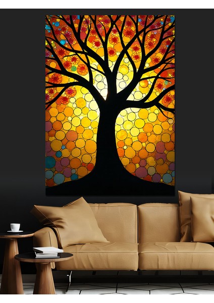 Renkli Güneş Ağacı Dekoratif Kanvas - Mdf Ahşap Tablo fırsatları
