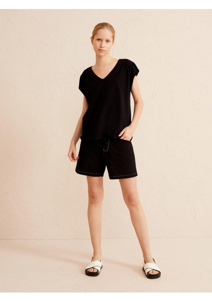 Siyah Regular Fit Pamuklu Tişört