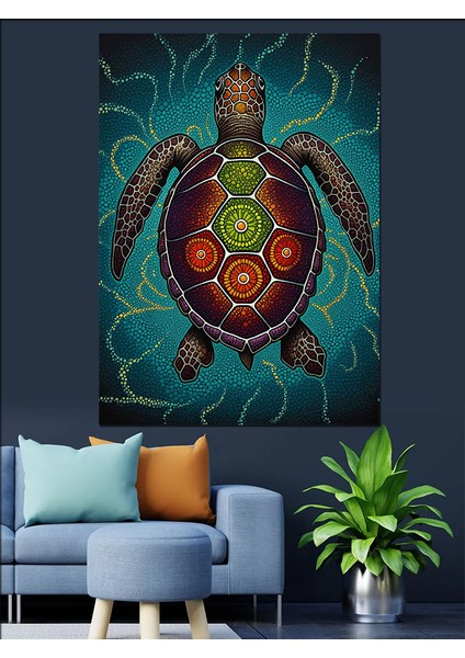 Desenli Deniz Kaplumbağası Dekoratif Kanvas - Mdf Ahşap Tablo fiyatları