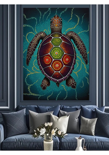 Desenli Deniz Kaplumbağası Dekoratif Kanvas - Mdf Ahşap Tablo fırsatları