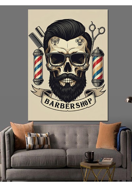 Berber Dükkanı Logosu Dekoratif Kanvas - Mdf Ahşap Tablo