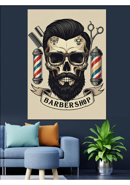 Berber Dükkanı Logosu Dekoratif Kanvas - Mdf Ahşap Tablo fiyatları