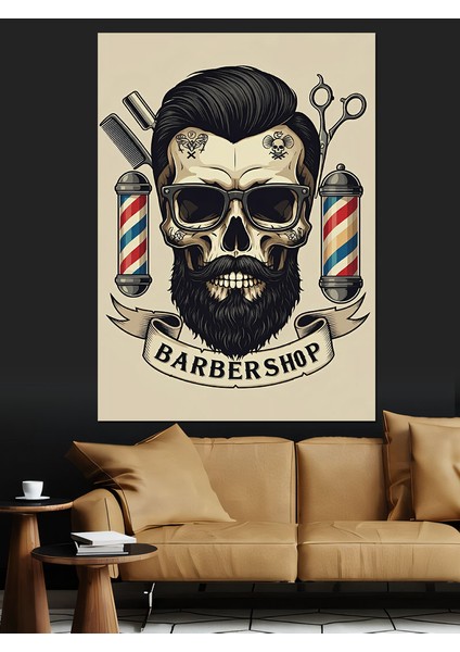 Berber Dükkanı Logosu Dekoratif Kanvas - Mdf Ahşap Tablo modelleri