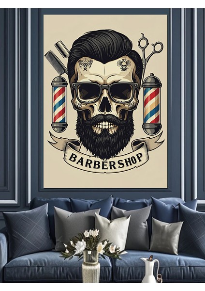 Berber Dükkanı Logosu Dekoratif Kanvas - Mdf Ahşap Tablo fırsatları