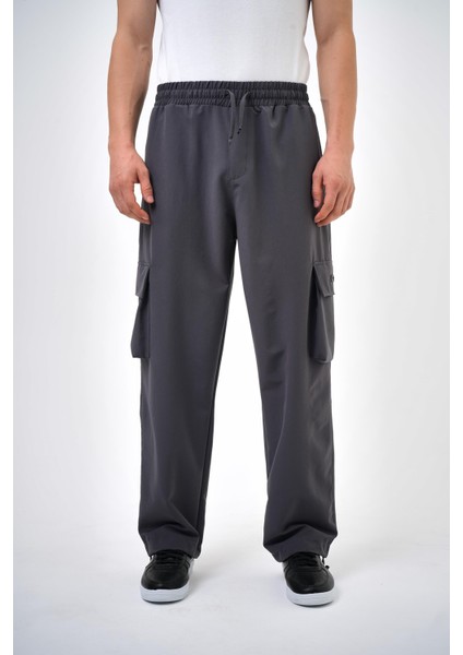 Erkek Kargo Cepli Baggy Pantolon Füme