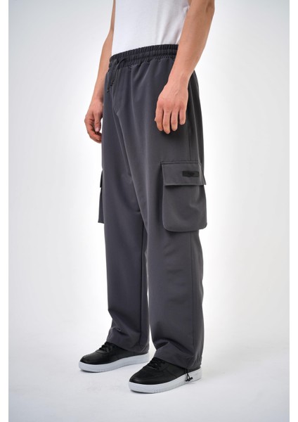 Erkek Kargo Cepli Baggy Pantolon Füme