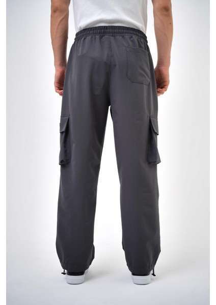 Erkek Kargo Cepli Baggy Pantolon Füme