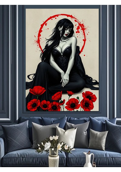 Gelincik Çiçekleri Içinde Kadın Dekoratif Kanvas - Mdf Ahşap Tablo