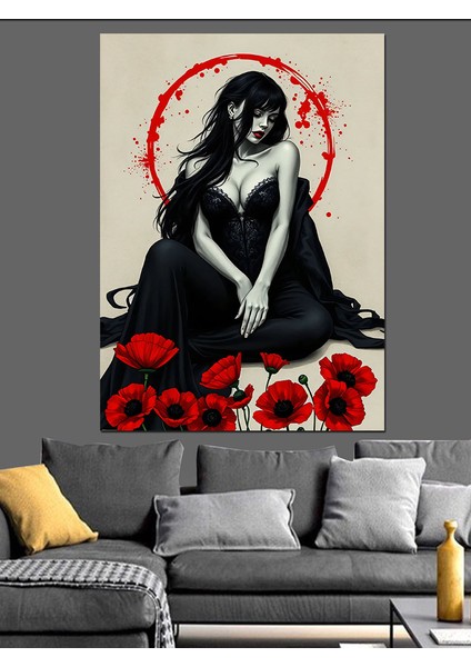 Gelincik Çiçekleri Içinde Kadın Dekoratif Kanvas - Mdf Ahşap Tablo fiyatları
