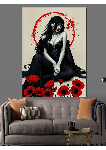 Gelincik Çiçekleri Içinde Kadın Dekoratif Kanvas - Mdf Ahşap Tablo modelleri