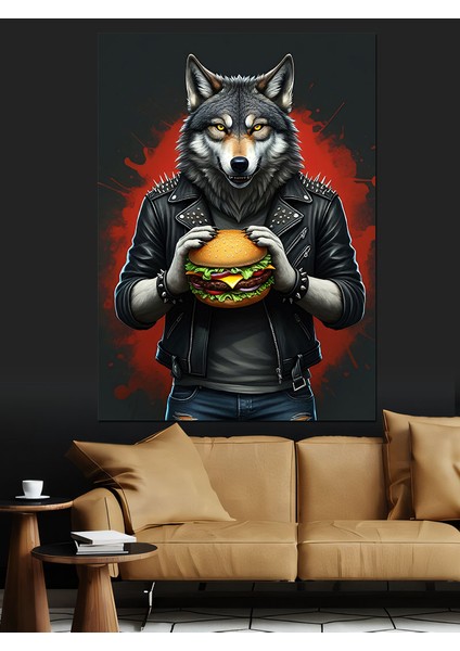 Burger Tutan Kurt Dekoratif Kanvas - Mdf Ahşap Tablo