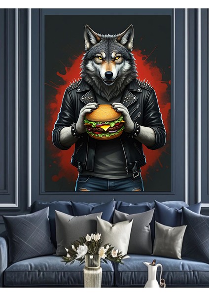 Burger Tutan Kurt Dekoratif Kanvas - Mdf Ahşap Tablo