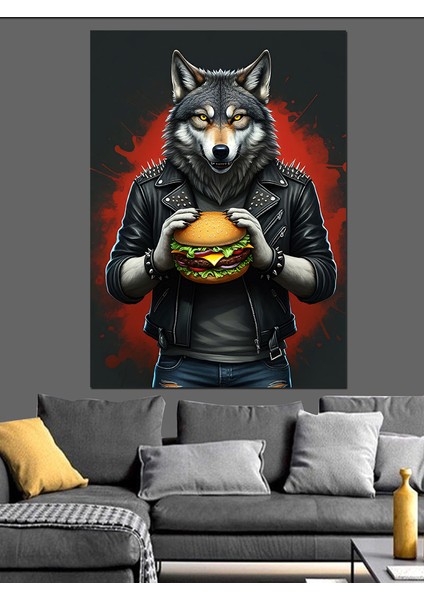 Burger Tutan Kurt Dekoratif Kanvas - Mdf Ahşap Tablo