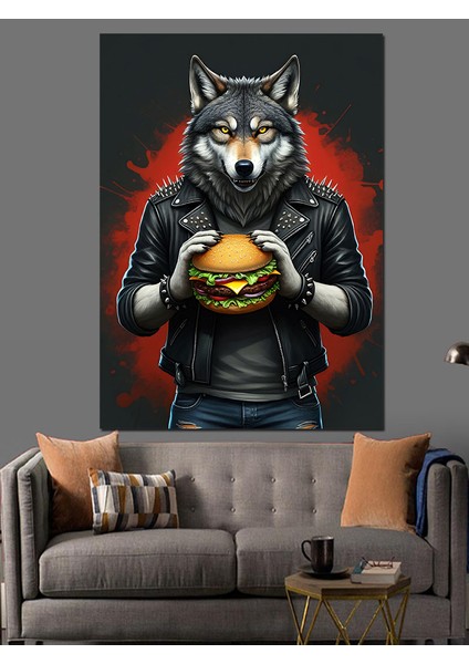 Burger Tutan Kurt Dekoratif Kanvas - Mdf Ahşap Tablo