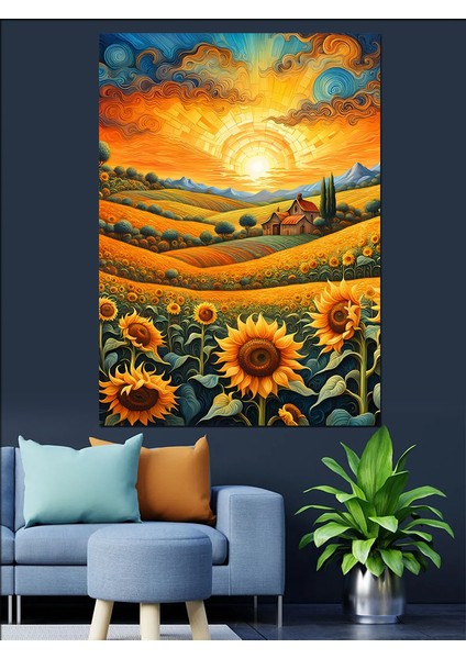 Ayçiçek Tarlasında Gün Batımı Dekoratif Kanvas - Mdf Ahşap Tablo modelleri