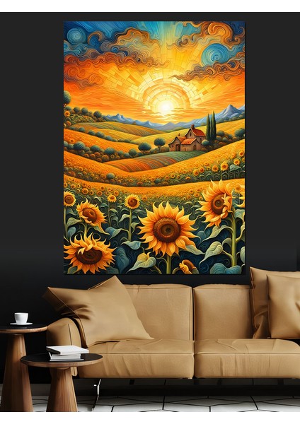 Ayçiçek Tarlasında Gün Batımı Dekoratif Kanvas - Mdf Ahşap Tablo fırsatları