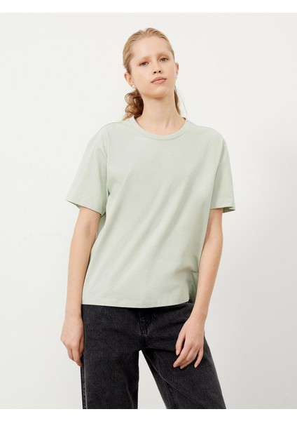 Kadın Mavi Oversize Pamuklu Basic Tişört
