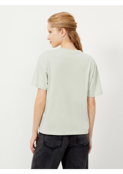 Kadın Mavi Oversize Pamuklu Basic Tişört
