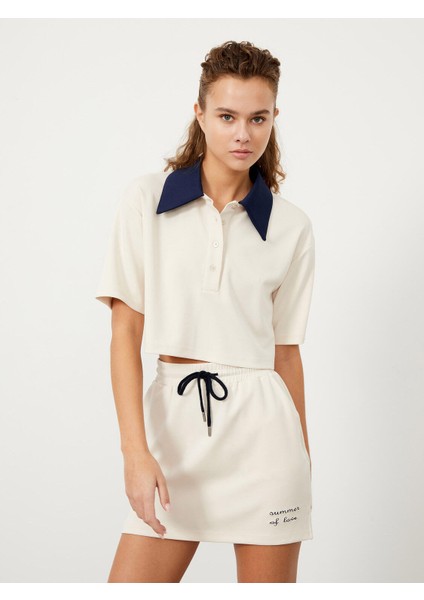 Kadın Ekru Regular Fit Modal Polo Yaka Tişört