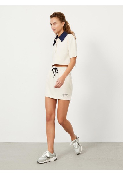 Kadın Ekru Regular Fit Modal Polo Yaka Tişört