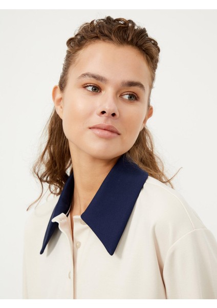 Kadın Ekru Regular Fit Modal Polo Yaka Tişört