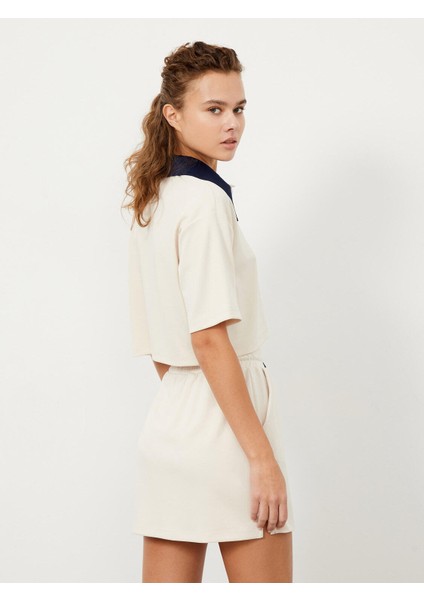 Kadın Ekru Regular Fit Modal Polo Yaka Tişört