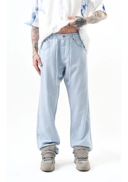 Erkek Parça Boya Baggy Pantolon Açık Mavi
