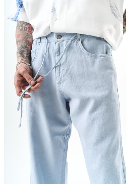 Erkek Parça Boya Baggy Pantolon Açık Mavi