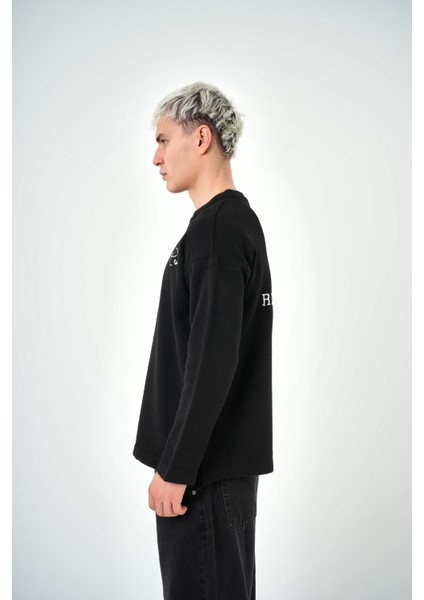 Erkek Respire Atelier Yazılı Oversize Kazak Siyah
