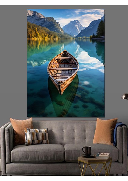 Gölde Sessiz Sandal Dekoratif Kanvas - Mdf Ahşap Tablo