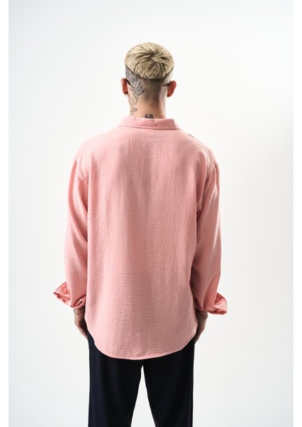 Erkek Oversize Keten Gömlek Pembe