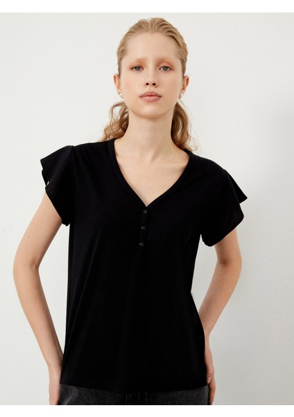 Siyah Regular Fit Pamuklu Tişört