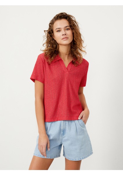 Kadın Kırmızı Regular Fit Pamuklu Polo Yaka Tişört