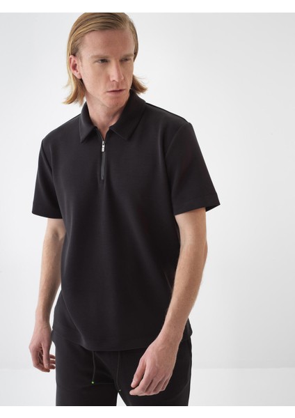 Erkek Siyah Regular Fit Modal Polo Yaka Tişört