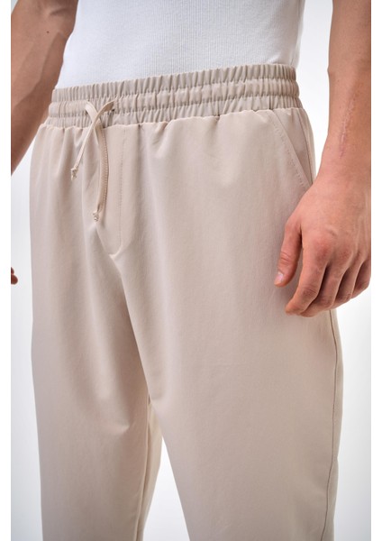 Erkek Regular Fit Düz Paça Pantolon Bej