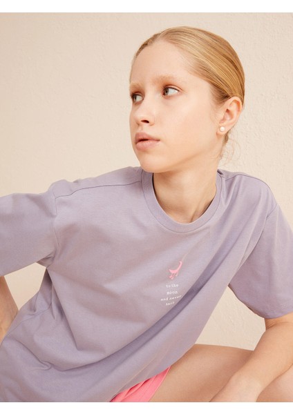Kadın Lila Big Oversize Pamuklu Tişört