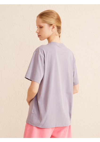 Kadın Lila Big Oversize Pamuklu Tişört fırsatları