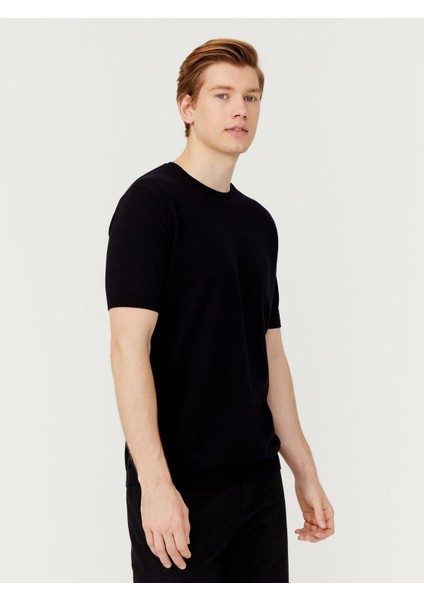 Erkek Siyah Regular Fit Pamuklu Kazak