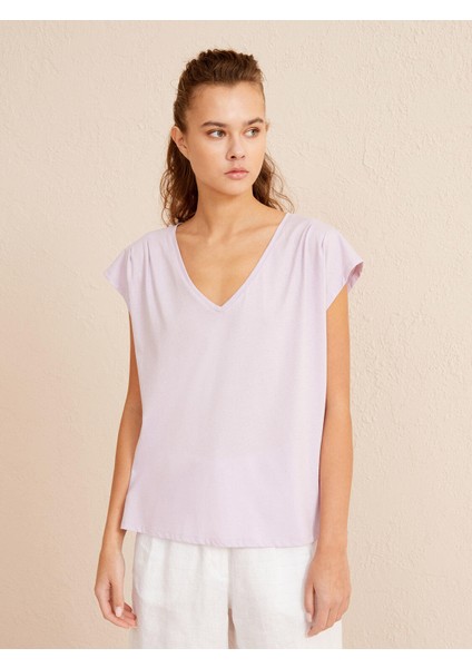 Kadın Lila Regular Fit Pamuklu Basic Tişört