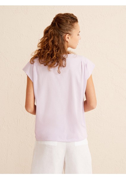 Kadın Lila Regular Fit Pamuklu Basic Tişört
