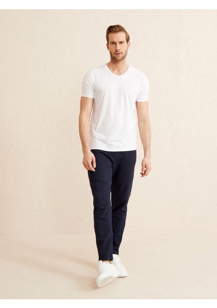 Erkek Beyaz Slim Fit Pamuklu Basic Tişört