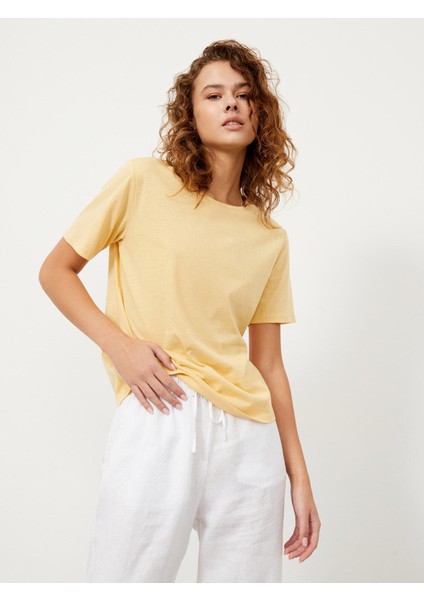 Kadın Sarı Regular Fit Pamuklu Basic Tişört