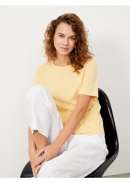 Kadın Sarı Regular Fit Pamuklu Basic Tişört modelleri
