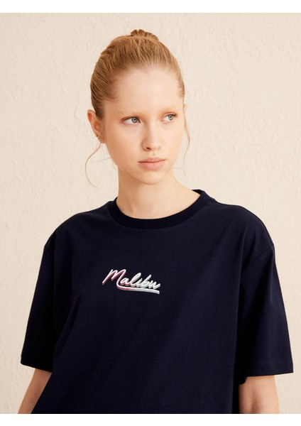 Kadın Lacivert Big Oversize Pamuklu Tişört modelleri